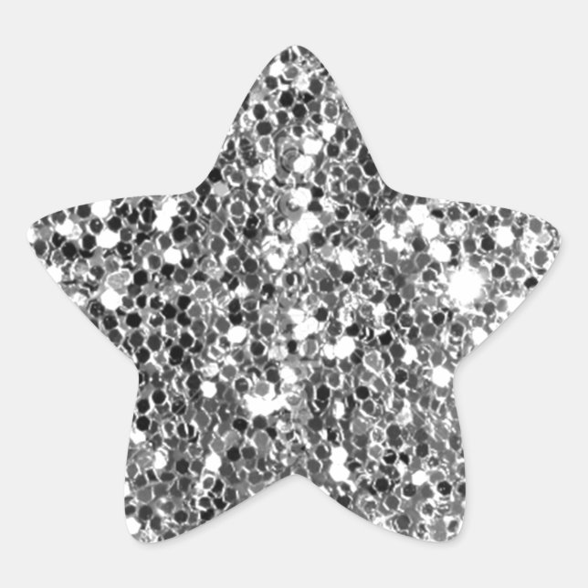 Glitter Look Solid Silver Sparkle Star Sticker (Front)