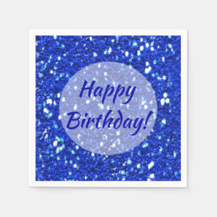 Glitter Look Sparkly Royal Blue Happy Birthday Napkin