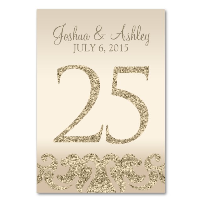 Glitter Look Wedding Table Numbers-Table Card 25 (Front)