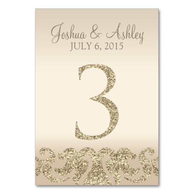 Glitter Look Wedding Table Numbers-Table Card 3 (Front)