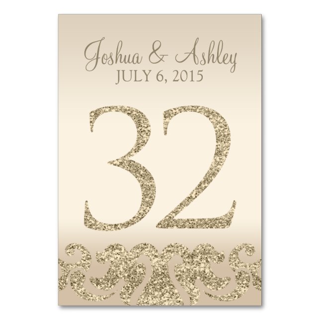 Glitter Look Wedding Table Numbers-Table Card 32 (Front)