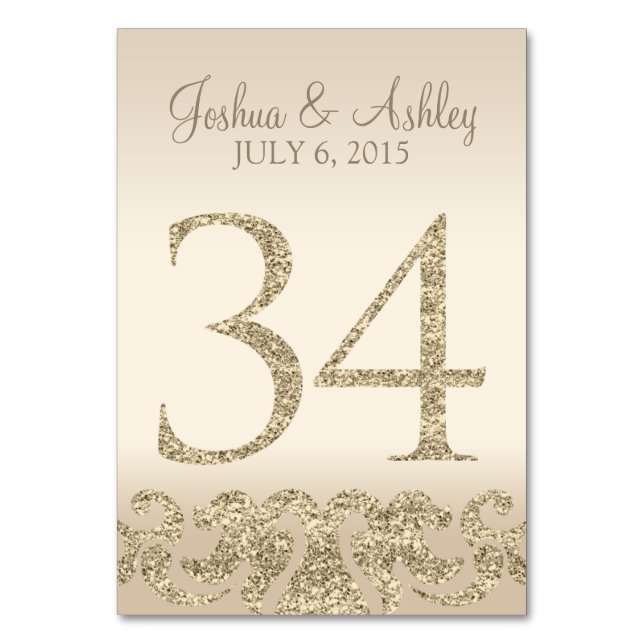 Glitter Look Wedding Table Numbers-Table Card 34 (Front)