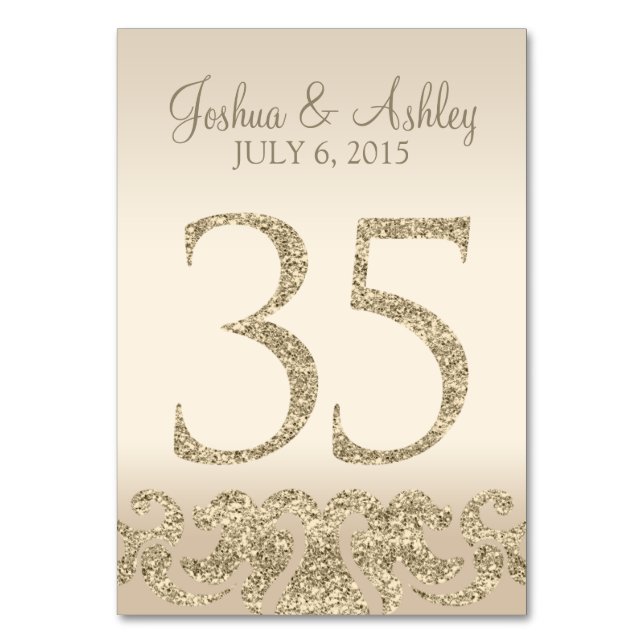 Glitter Look Wedding Table Numbers-Table Card 35 (Front)
