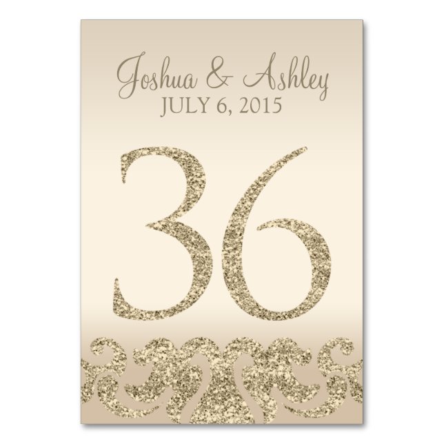 Glitter Look Wedding Table Numbers-Table Card 36 (Front)