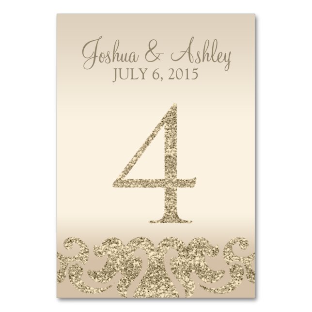 Glitter Look Wedding Table Numbers-Table Card 4 (Front)