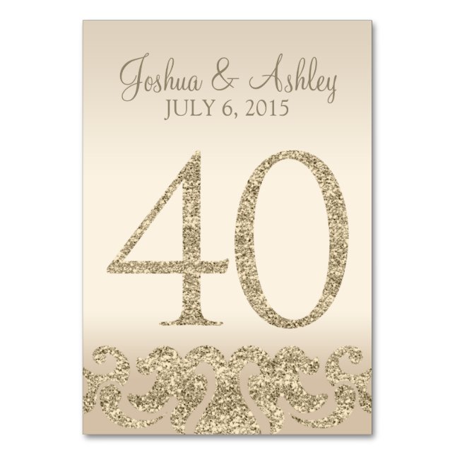 Glitter Look Wedding Table Numbers-Table Card 40 (Front)