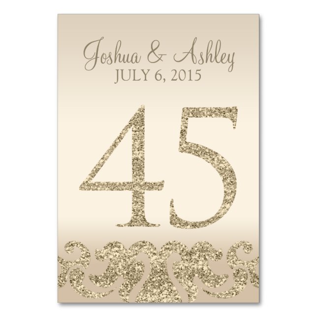 Glitter Look Wedding Table Numbers-Table Card 45 (Front)