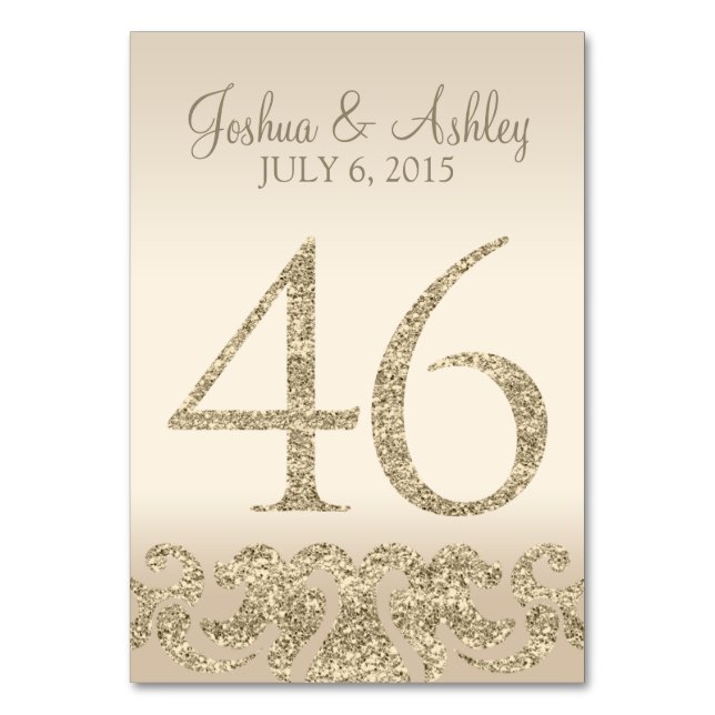Glitter Look Wedding Table Numbers-Table Card 46 (Front)