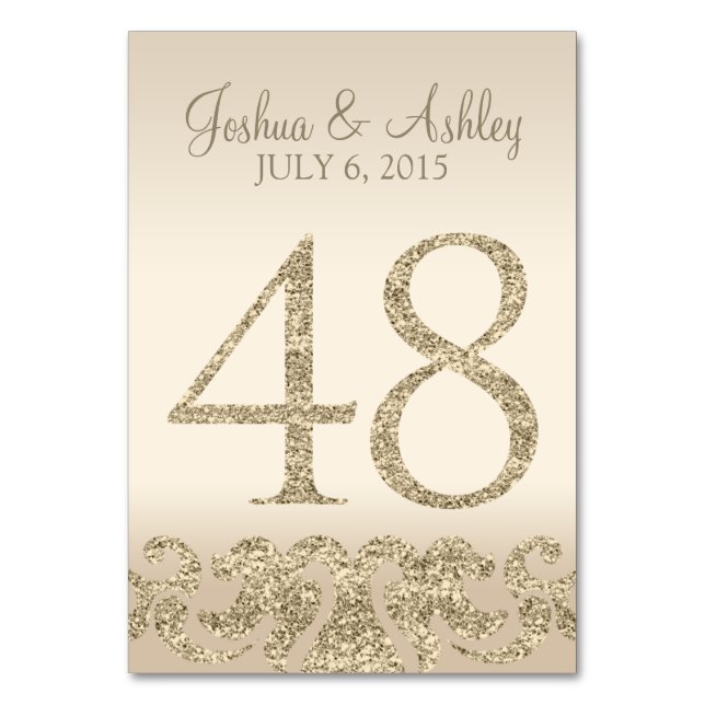Glitter Look Wedding Table Numbers-Table Card 48 (Front)