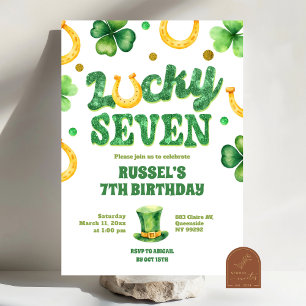 Glitter Lucky Seven St Patrick Birthday Invitation