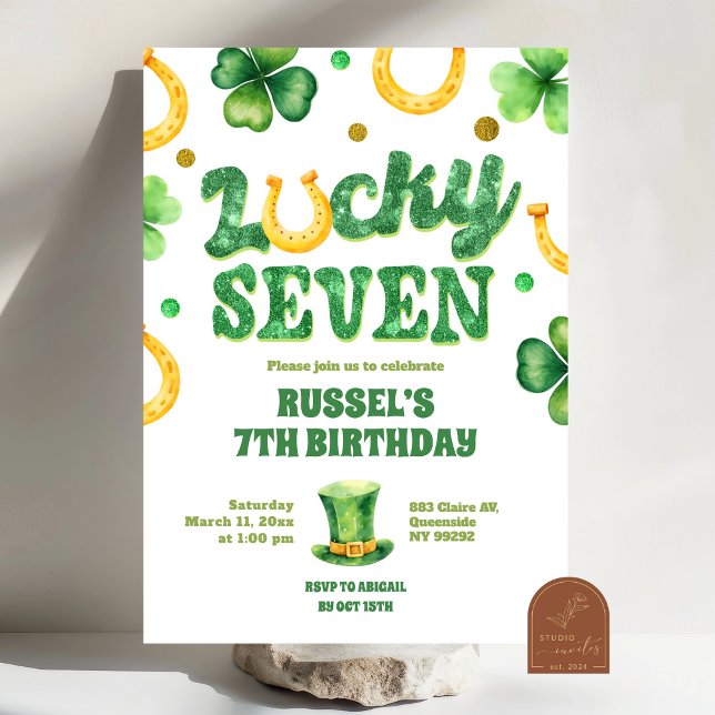 Glitter Lucky Seven St Patrick Birthday Invitation (Creator Uploaded)