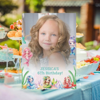 Glitter Magical Mermaid 6Th Birthday Photo Invitation