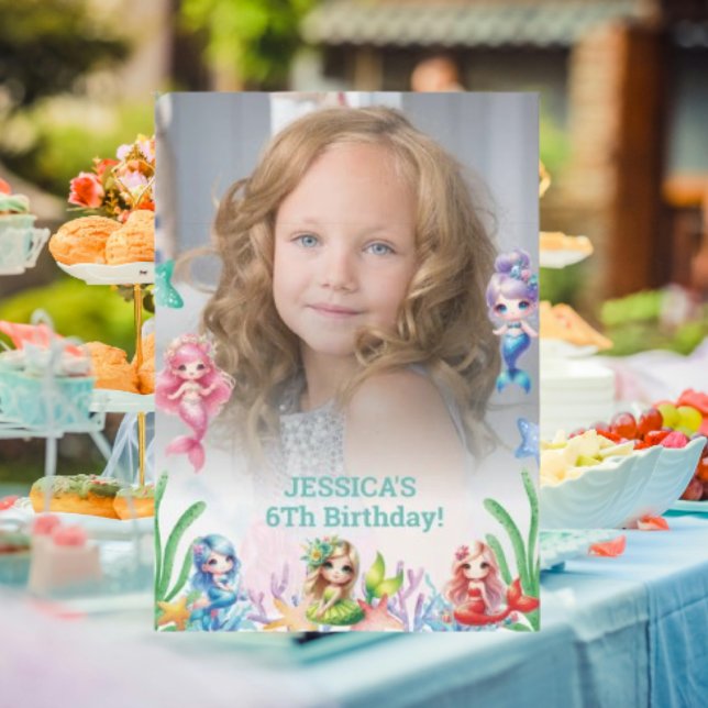 Glitter Magical Mermaid 6Th Birthday  Photo  Invitation (Creator Uploaded)