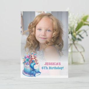 Glitter Magical Mermaid 6Th Birthday Photo Invitation