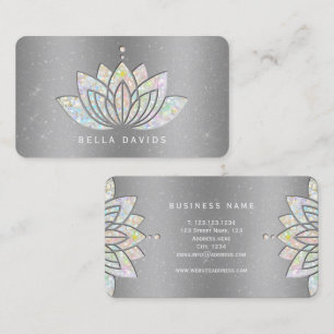 Glitter Mandala Lotus Yoga Instructor Silver Business Card