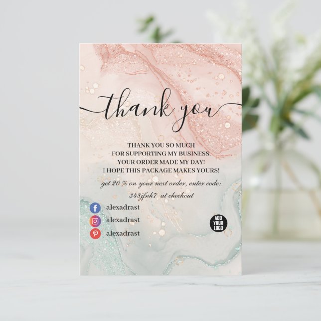 Glitter  Marble Splash Liquid  Thank You Card (Standing Front)