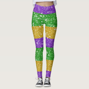Glitter Mardi Gras Colourful Stripe Carnival Leggings