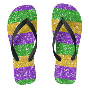 Glitter Mardi Gras Colourful Stripe Cute Carnival Jandals