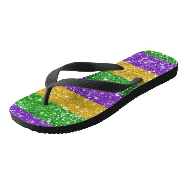 Glitter Mardi Gras Colourful Stripe Cute Carnival  Jandals (Angled)