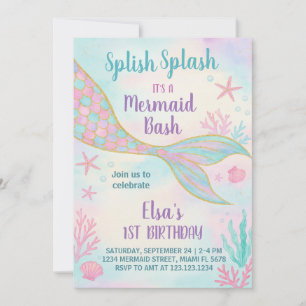 Glitter Mermaid Birthday Invitation
