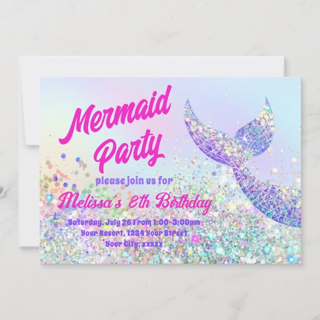 Glitter mermaid Birthday Invitation (Front)