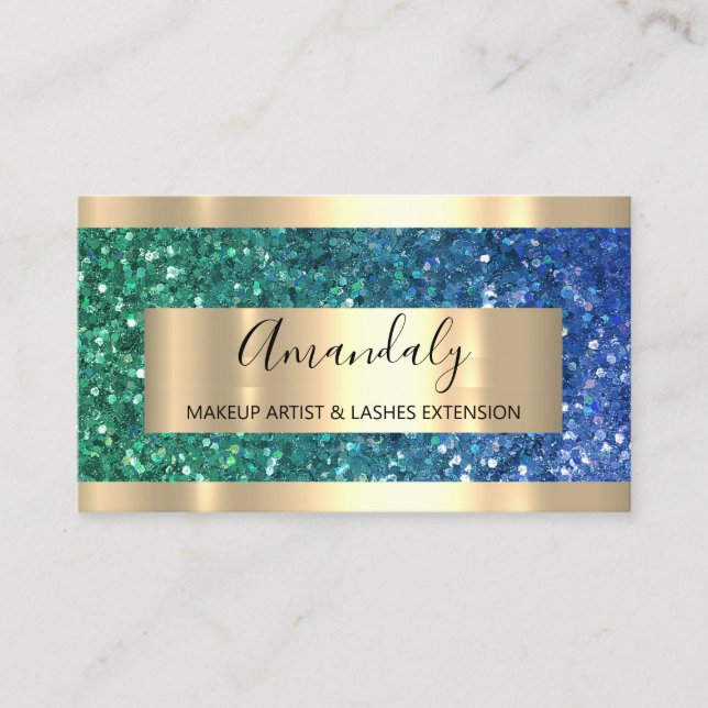 Glitter Mermaid Frame Event Planner Blue Green Business Card (Front)