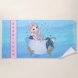 Glitter Mermaid In Tub Personalised Beach Towel