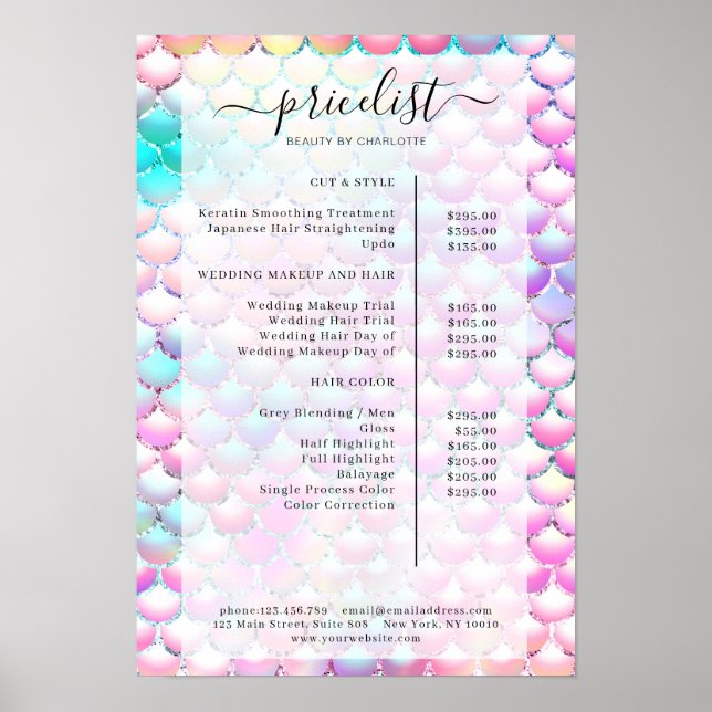 Glitter Mermaid Pattern Salon Preisliste Poster (Front)