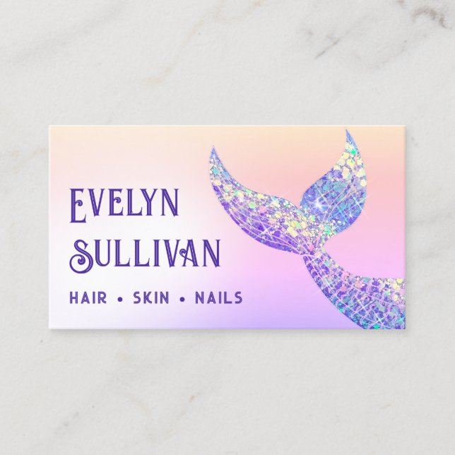 Glitter mermaid tail faux foil business card (Front)