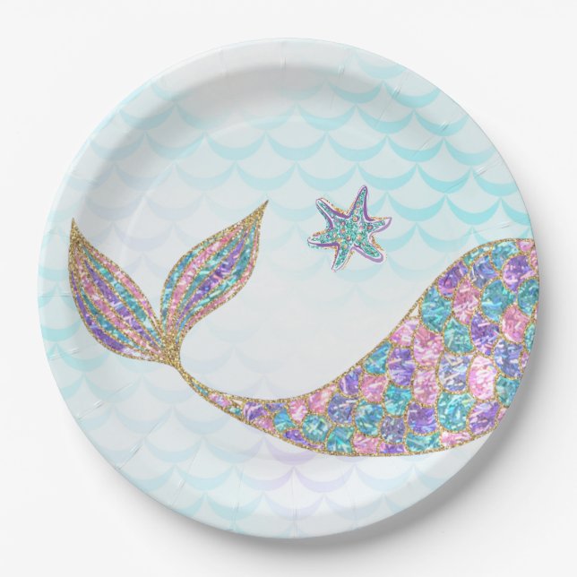 Glitter Mermaid tail Paper Plates, Under the sea Paper Plate (Front)