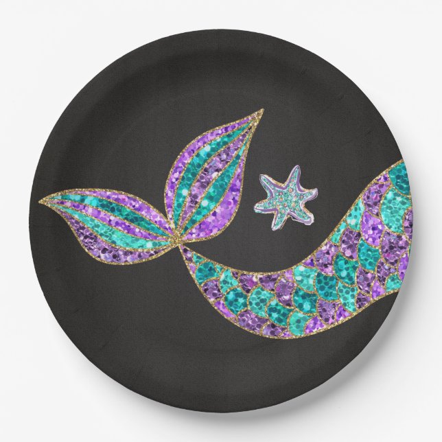 Glitter Mermaid tail Paper Plates, Under the sea Paper Plate (Front)