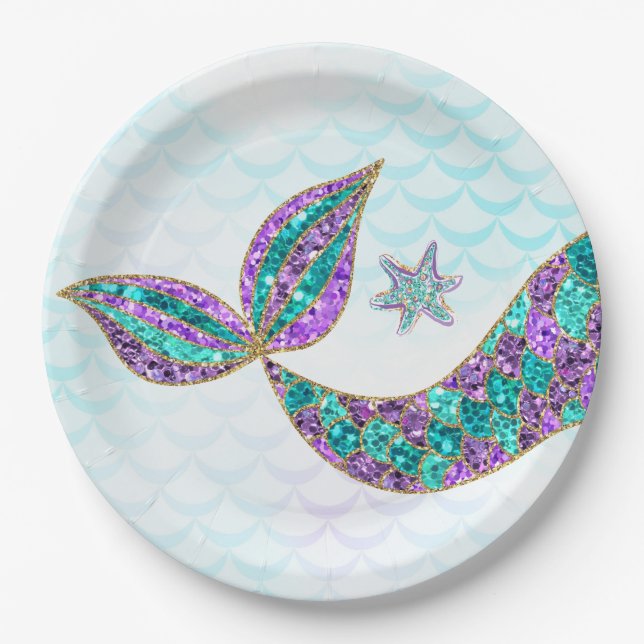 Glitter Mermaid tail Paper Plates, Under the sea Paper Plate (Front)