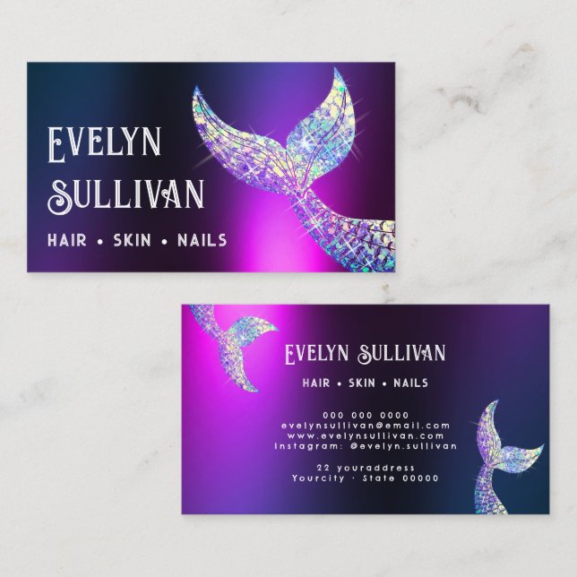 Glitter mermaid tail purple foil business card (Front/Back)