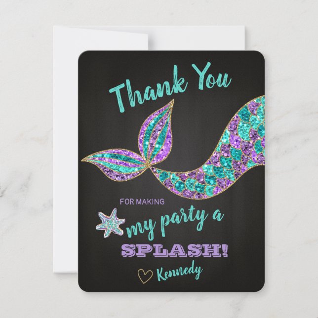 Glitter Mermaid, Thank you card, Under the Sea (Front)