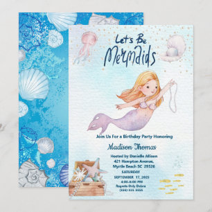   Glitter Mermaid Under the Sea Birthday Party Invitation