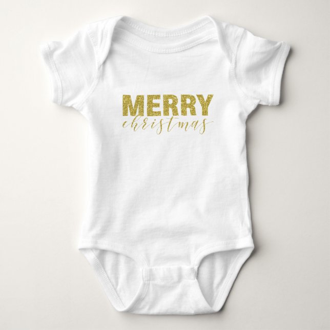 Glitter Merry Christmas Baby Bodysuit (Front)