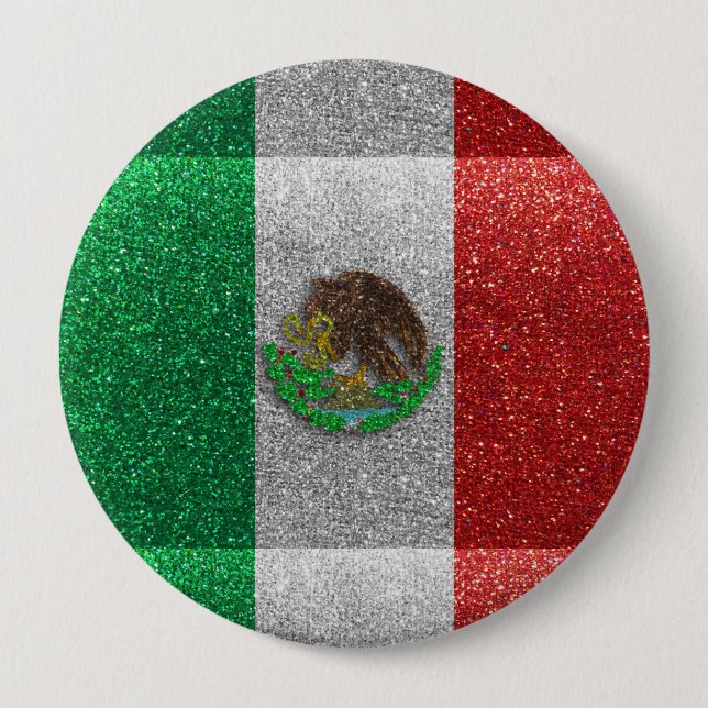 Glitter Mexican Flag of Mexico Latin Fashion Bling 10 Cm Round Badge (Front)
