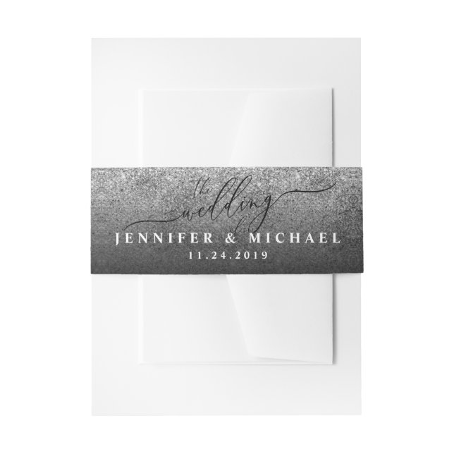 Glitter Minimal Clean Simple Monogram Name Invitation Belly Band (Front Example)