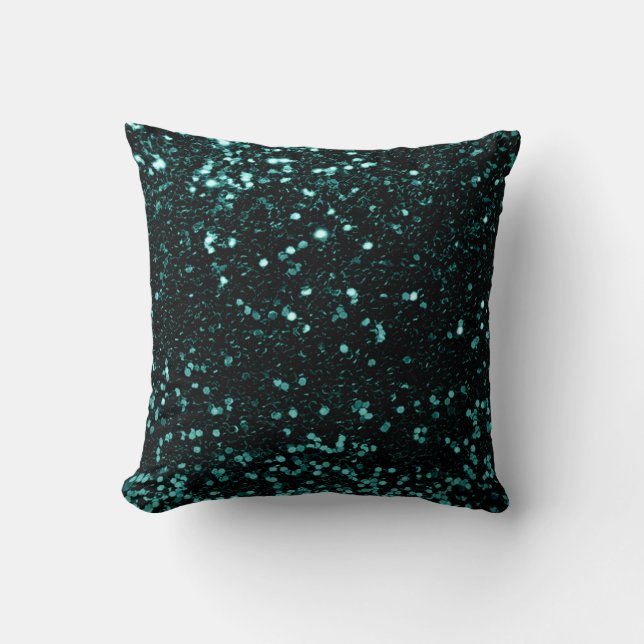 Glitter Minimal Fashion Sequin Teal Cali Green Cushion (Front)