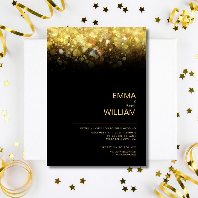 Glitter Minimalist Modern Gold and Black Wedding  Invitation (Glitter Minimalist Modern Gold and Black Wedding  Invitation )