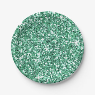 GLITTER mint green Paper Plate