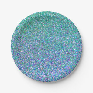 Glitter mint green, purple and blue paper plate