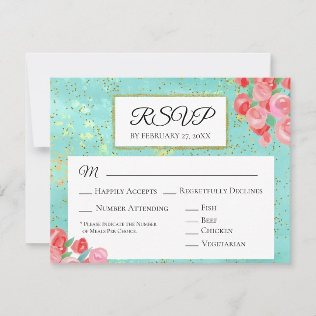 *~* Glitter Modern Abstract Floral Wedding RSVP (Front)