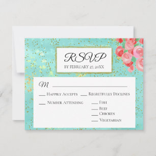 *~* Glitter Modern Floral Abstract Wedding RSVP Card