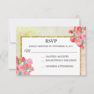 *~* Glitter Modern Floral Mint Blush Wedding RSVP Card