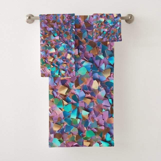 Glitter Modern Opal Holographic Collection Bath Towel Set (Insitu)