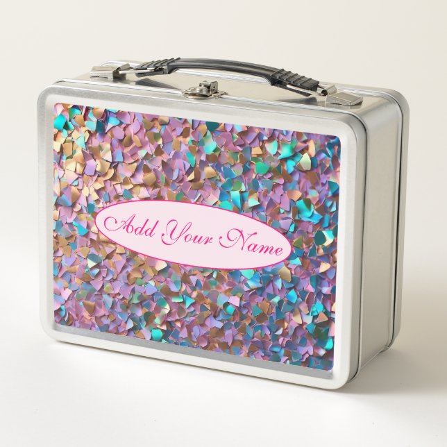Glitter Modern Opal Holographic Collection Metal Lunch Box (Front)