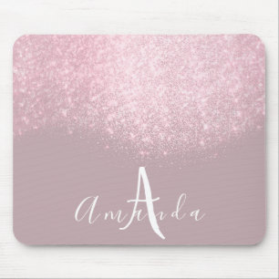 Glitter Monogram Makeup Artist Name Pink Mauve Mouse Pad