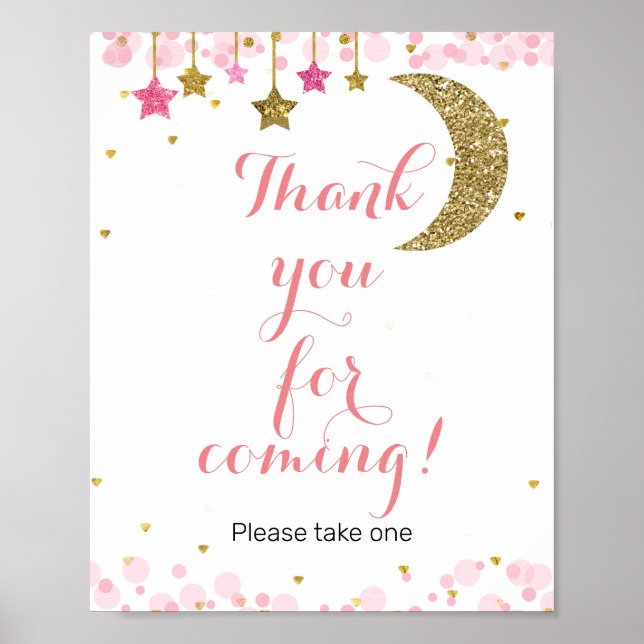 Glitter moon Thank you for coming Favor Sign (Front)