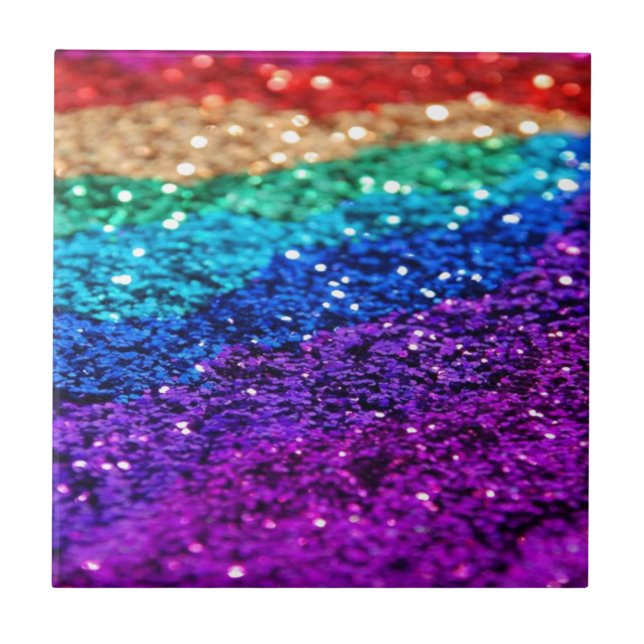 Glitter Multi Coloured Sparkle Purple yellow green Tile (Front)